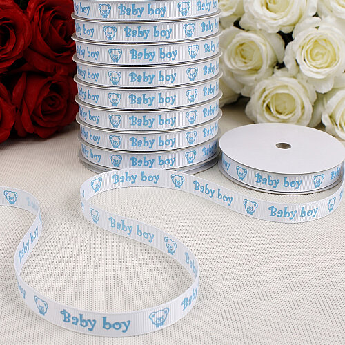 1 cm Baby Boy Ayıcık Baskılı Grogren Kurdele Beyaz 10 Metre - Toptanalim