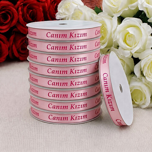 1 cm Canım Kızım Baskılı Saten Kurdele Bebe Pembe 10 Metre - Toptanalim (1)