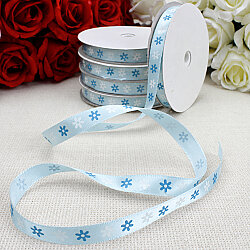 1 cm Çiçek Baskılı Saten Kurdele Bebe Mavisi 10 Metre - 2