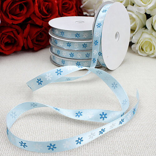 1 cm Çiçek Baskılı Saten Kurdele Bebe Mavisi 10 Metre - Toptanalim (1)