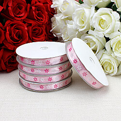 1 cm Çiçek Baskılı Saten Kurdele Pembe 10 Metre - 2