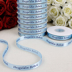 1 cm Hoşgeldin Bebek Baskılı Saten Kurdele Bebe Mavisi 10 Metre - 1