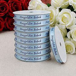 1 cm Hoşgeldin Bebek Baskılı Saten Kurdele Bebe Mavisi 10 Metre - 2