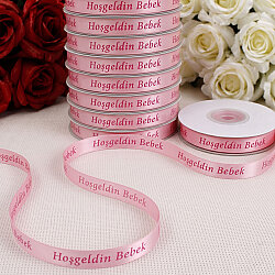 1 cm Hoşgeldin Bebek Baskılı Saten Kurdele Bebe Pembe 10 Metre - 1