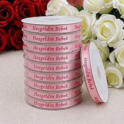 1 cm Hoşgeldin Bebek Baskılı Saten Kurdele Bebe Pembe 10 Metre - 2