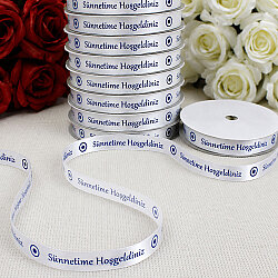 1 cm Sünnetime Hoşgeldiniz Nazar Boncuğu Baskılı Saten Kurdele Beyaz 10 Metre - 1