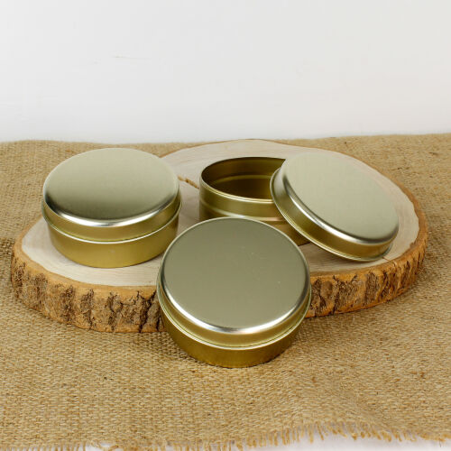 100CC Yuvarlak Dekoratif Mum Teneke Kutu Gold 7X3CM - Kare Dekor