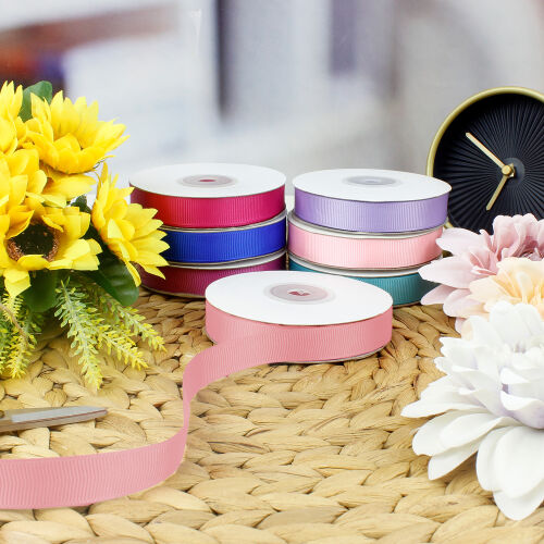 1,5 cm Grogren Bobin Kurdele Açık Pembe 25 Metre - Kare Dekor (1)