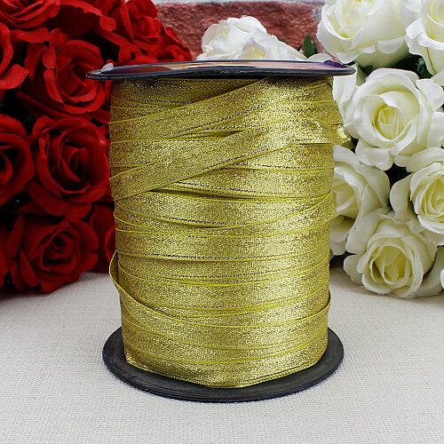 1 cm Simli Saten Kurdele 250 Metre Makara Gold - 3