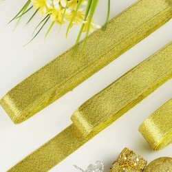 1.7 Cm Simli Parlak Saten Kurdele Gold - 1