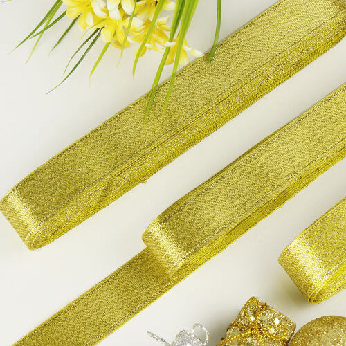 1.7 Cm Simli Parlak Saten Kurdele Gold - Toptanalim