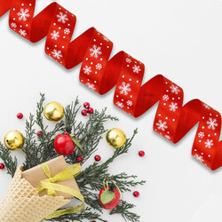 2 Cm Yılbaşı Hediye Desen Saten Kurdele Kırmızı - 1