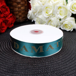 2,5 cm Saten Damat Baskılı Kurdele Yeşil (50 metre) - 2