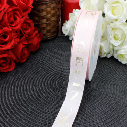 2,5 cm Saten Gelin Baskılı Kurdele Pembe (50 metre) - 1