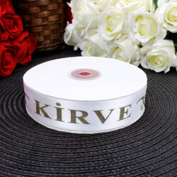 2,5 cm Saten Kirve Baskılı Kurdele Beyaz (50 metre) - 2