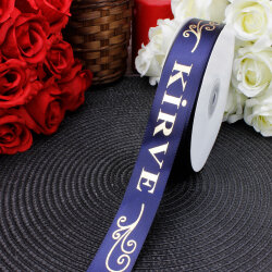 2,5 cm Saten Kirve Baskılı Kurdele Lacivert (50 metre) - 1