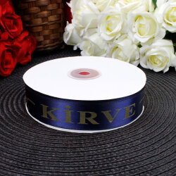 2,5 cm Saten Kirve Baskılı Kurdele Lacivert (50 metre) - 2