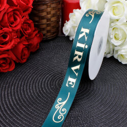 2,5 cm Saten Kirve Baskılı Kurdele Petrol Yeşili (50 metre) - 1
