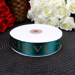 2,5 cm Saten Kirve Baskılı Kurdele Petrol Yeşili (50 metre) - 2