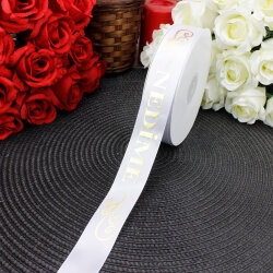 2,5 cm Saten Nedime Baskılı Kurdele Beyaz (50 metre) - 1