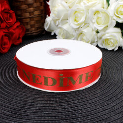 2,5 cm Saten Nedime Baskılı Kurdele Kırmızı (50 metre) - 2