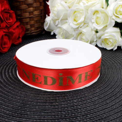 2,5 cm Saten Nedime Baskılı Kurdele Kırmızı (50 metre) - Toptanalim (1)