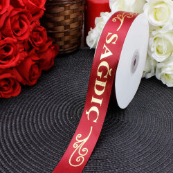 2,5 cm Saten Sağdıç Baskılı Kurdele Bordo (50 metre) - 1