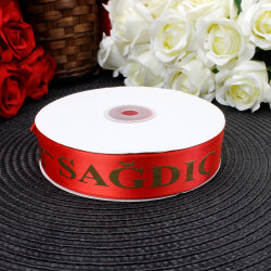 2,5 cm Saten Sağdıç Baskılı Kurdele Kırmızı (50 metre) - 2