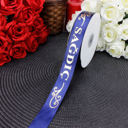 2,5 cm Saten Sağdıç Baskılı Kurdele Lacivert (50 metre) - 1