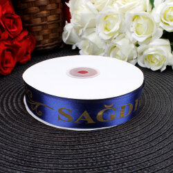 2,5 cm Saten Sağdıç Baskılı Kurdele Lacivert (50 metre) - 2