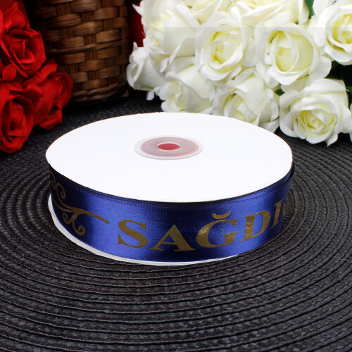 2,5 cm Saten Sağdıç Baskılı Kurdele Lacivert (50 metre) - Toptanalim (1)