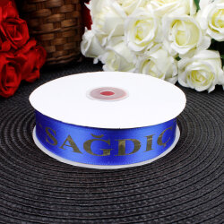 2,5 cm Saten Sağdıç Baskılı Kurdele Mavi (50 metre) - 2