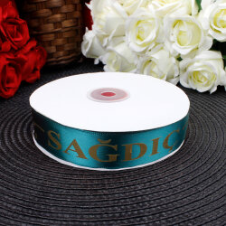 2,5 cm Saten Sağdıç Baskılı Kurdele Petrol Yeşili (50 metre) - 2