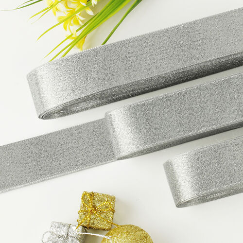 3 Cm Simli Parlak Saten Kurdele Silver - Toptanalim
