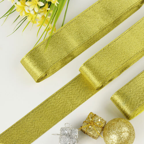3 Cm Simli Parlak Saten Kurdele Gold - Toptanalim