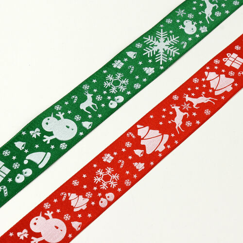3 Cm Yılbaşı Hediye Desen Saten Kurdele Kırmızı - 3