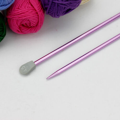 35 cm Renkli Örgü Şişi Alüminyum 4,5 Numara - Kare Dekor (1)