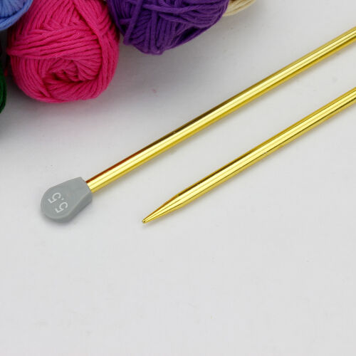 35 cm Renkli Örgü Şişi Alüminyum 5.5 Numara - Kare Dekor (1)