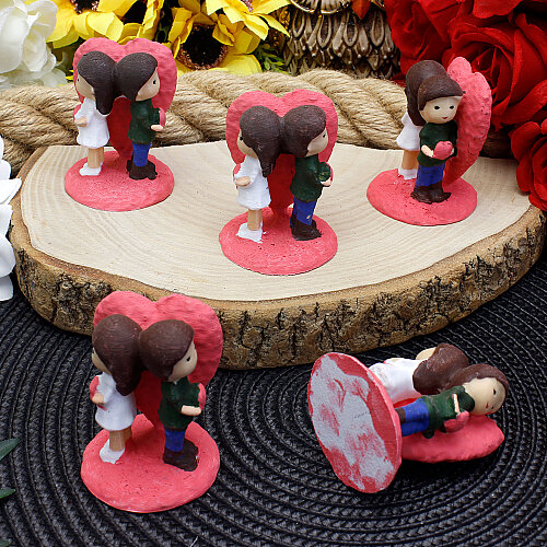 3D Sırt Sırta Kalpli Romantik Çift Teraryum Obje Beyaz Yeşil Mavi 4,5x5 cm - Toptanalim