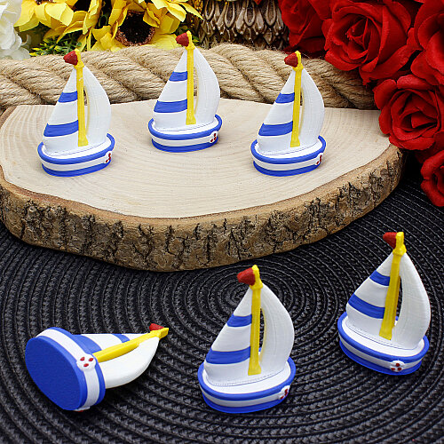 3D Yelkenli Tekne Teraryum Obje Mavi Beyaz 3,5x6 cm - Toptanalim