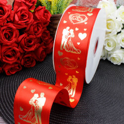6 cm Saten Gelin Damat Baskılı Kurdele Kırmızı (92 metre) - 1
