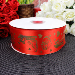 6 cm Saten Gelin Damat Baskılı Kurdele Kırmızı (92 metre) - 2