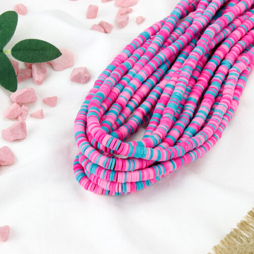 6mm Pembe-Mavi Renk Tonlu Fimo Boncuk 1 Bağ - Kare Dekor
