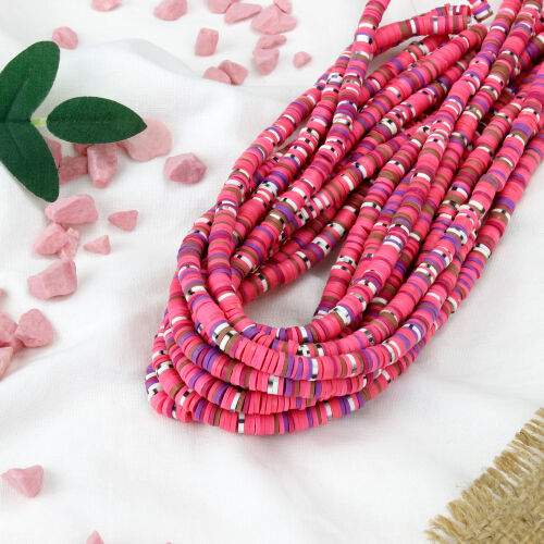6mm Koyu Pembe Renk Tonlu Fimo Boncuk 1 Bağ - Kare Dekor