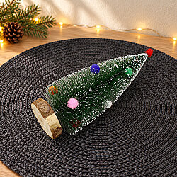 Ahşap Tabanlı Ponpon Süslemeli Yılbaşı Çam Ağacı Masa Süsü 25 cm - 2