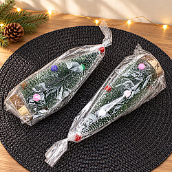 Ahşap Tabanlı Ponpon Süslemeli Yılbaşı Çam Ağacı Masa Süsü 25 cm - 3