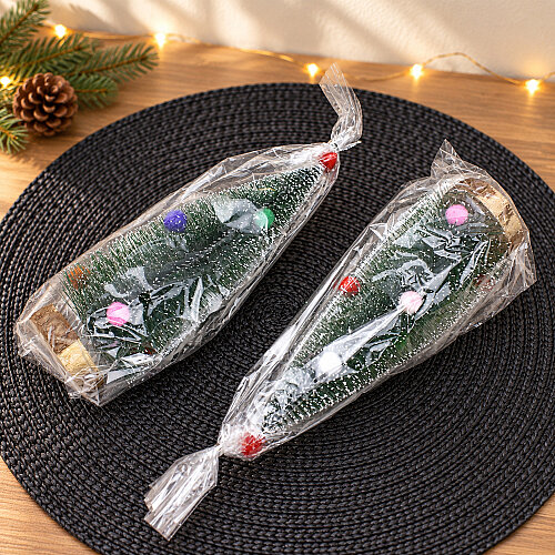 Ahşap Tabanlı Ponpon Süslemeli Yılbaşı Çam Ağacı Masa Süsü 25 cm - 3