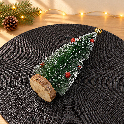  Ahşap Tabanlı Simli Top Süslemeli Yılbaşı Çam Ağacı Masa Süsü 25 cm - Toptanalim (1)