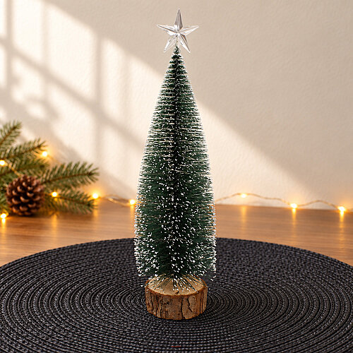 Ahşap Tabanlı Yıldız Tepeli Işıklı Yılbaşı Çam Ağacı 30 cm - Toptanalim (1)