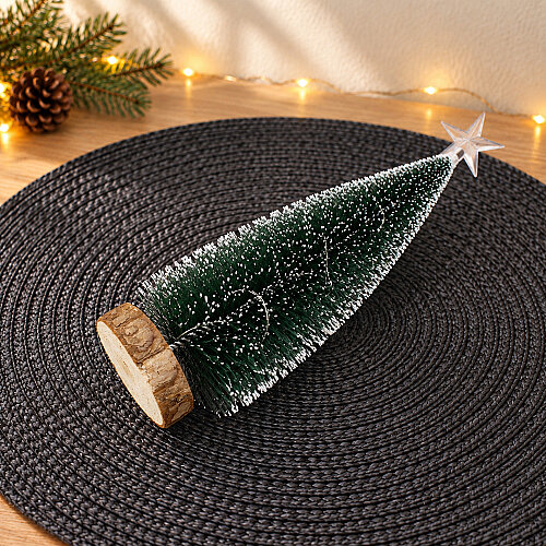 Ahşap Tabanlı Yıldız Tepeli Işıklı Yılbaşı Çam Ağacı 30 cm - 3
